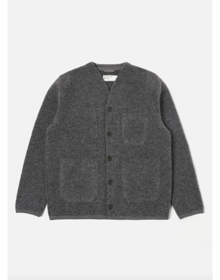 Universal Works Cardigan In Black Wool Fleece