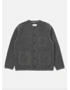 Universal Works Cardigan In Black Wool Fleece