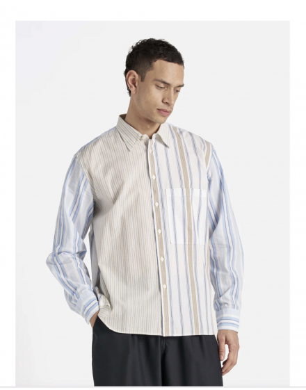Universal Works Panel Square Pocket Shirt in Mixed Stripes Pop Stripe Mixed