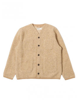 Universal Works Cardigan In Black Wool Fleece