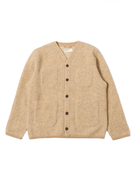 Universal Works Cardigan In Black Wool Fleece