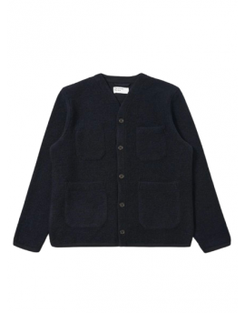 Universal Works Cardigan In Black Wool Fleece