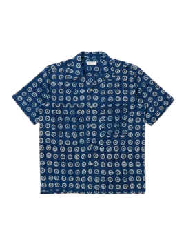 Universal Works Indigo Block Print Circles Camper Shirt