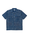 Universal Works Indigo Block Print Circles Camper Shirt