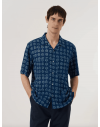 Universal Works Indigo Block Print Circles Camper Shirt