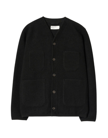 Universal Works Cardigan In Black Wool Fleece