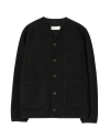 Universal Works Cardigan In Black Wool Fleece