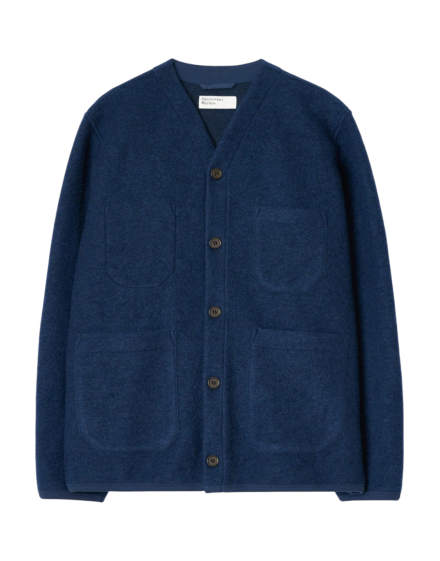 Universal Works Cardigan In Black Wool Fleece